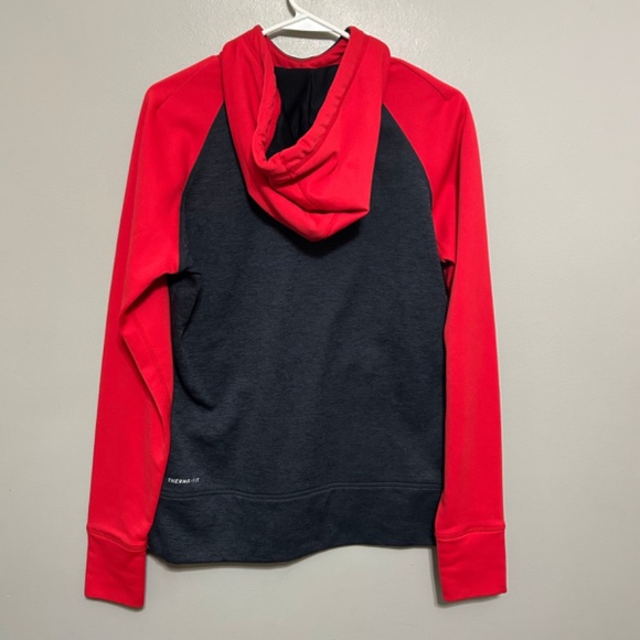 Nike Therma Fit Womens Hoodie M Gray Red Long Sleeve Pullover Activewear Sweater - Picture 2 of 9